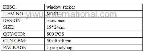 M113 snow man pvc glass sticker details