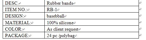 baseball design rubber bands info.