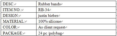 justin bieber design rubber bands info.