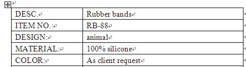 animal shape rubber bands info.
