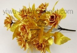 12 heads gold silver curling rose from yiwu artificial flower market