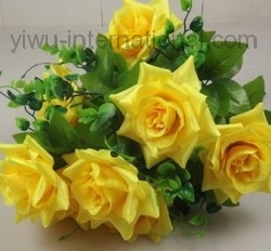 Yiwu China Simulation Flower Market sell 9 Heads Curling Rose