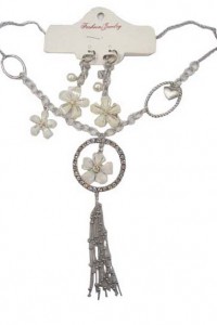 NEC-1 yiwu white flower necklace and earring jewelry set