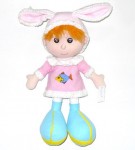 928-221 big feet baby doll with rabbit ear cap